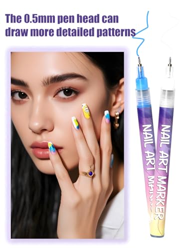 3D Nail Art Pens Set | 12 Vibrant Colors Fine Tip 0.5mm | Quick-Dry Liner & Dotting Tools for  Home