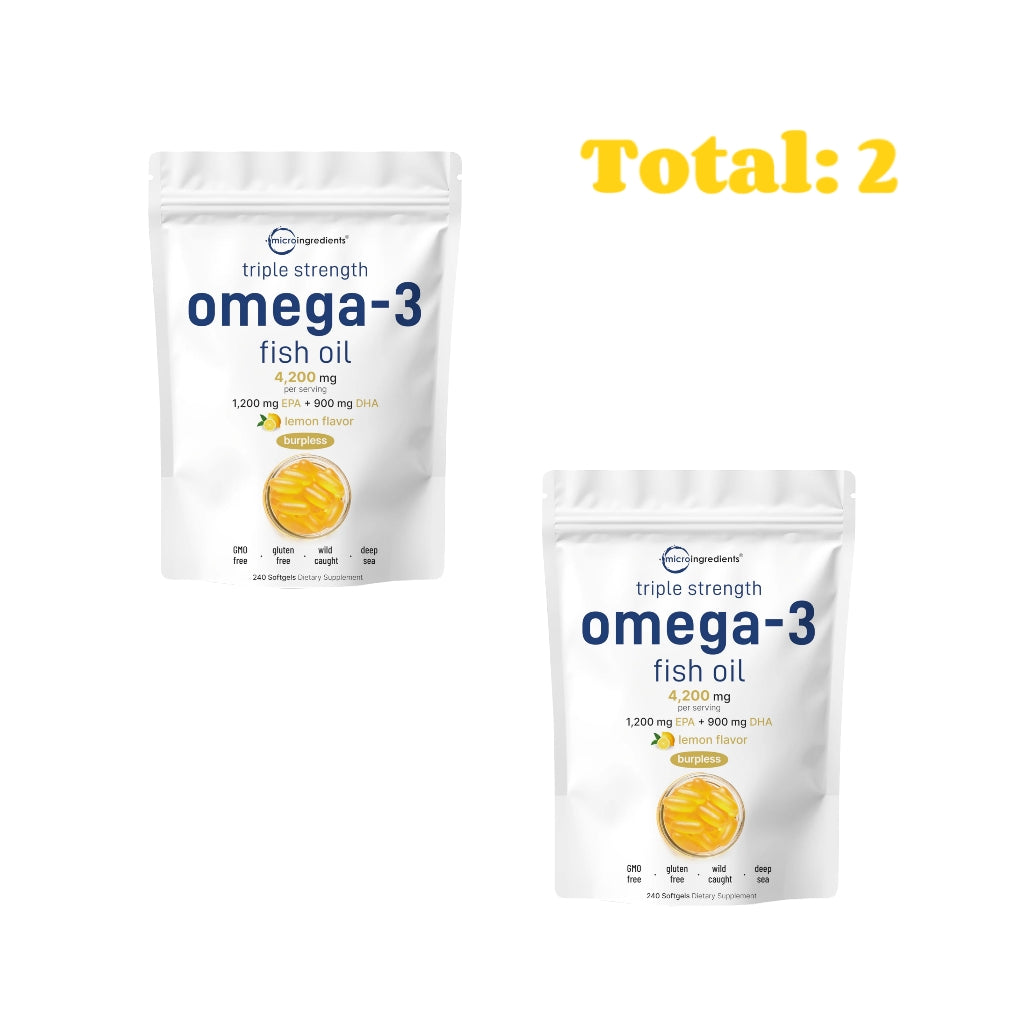 Omega 3 Fish Oil Supplements 4,200mg Per Serving| Lemon Flavored Burpless | EPA 1200mg + DHA 900mg