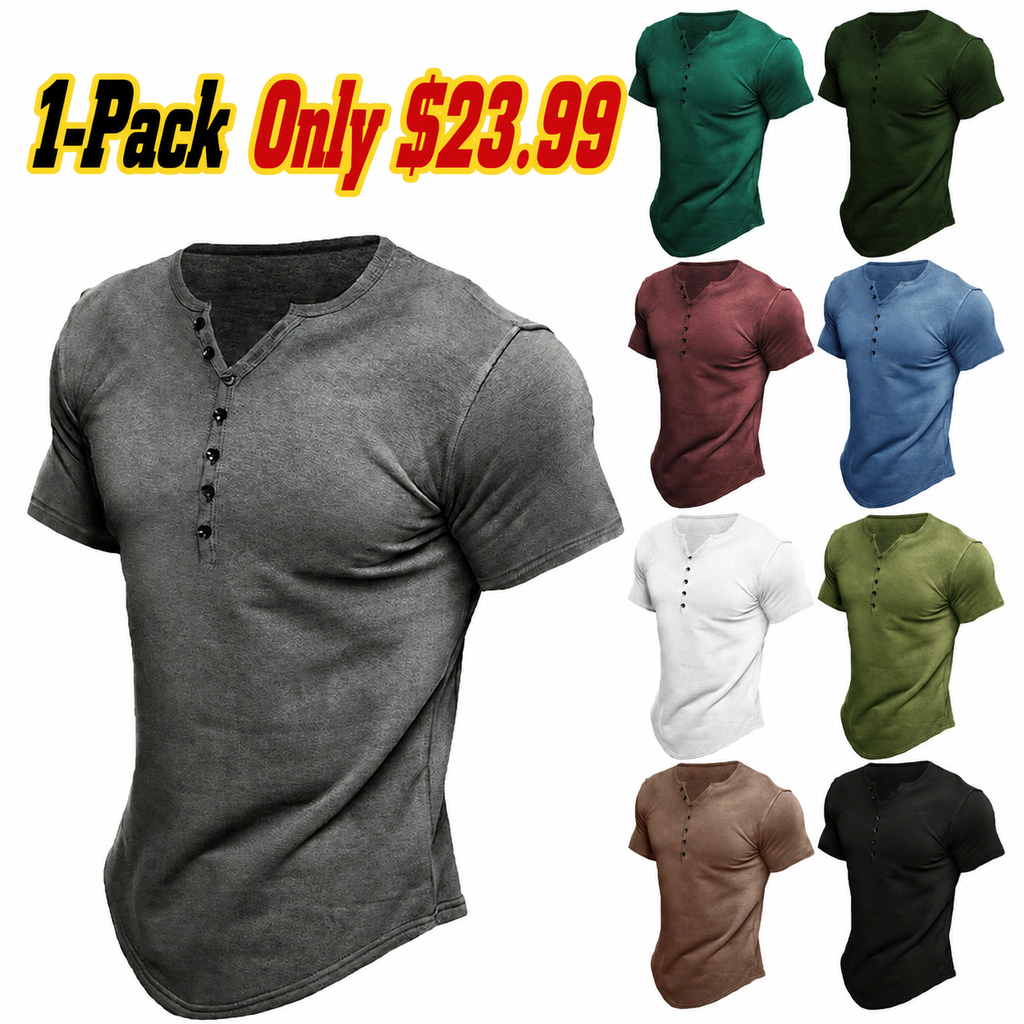 Men's T Shirt Tee Henley Top Short Sleeve Solid Color